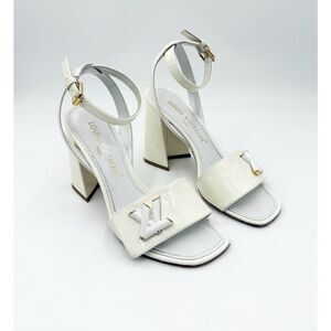 Louis Vuitton Shake LV Logo Patent Block Heel Sandals EU 38 US 8